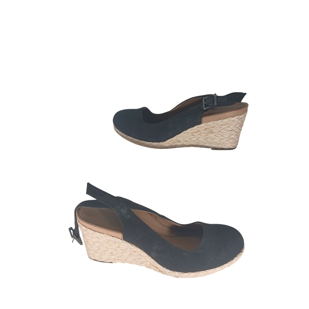 Vionic Coralina Espadrille Wedge 6 Black Slingback Canvas Coastal Comfort